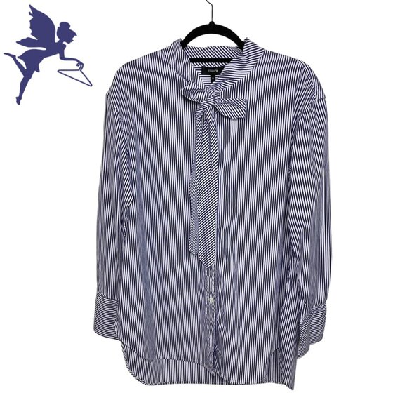 Theory Tops - THEORY Weekender Cotton Tie Neck Striper SHirt